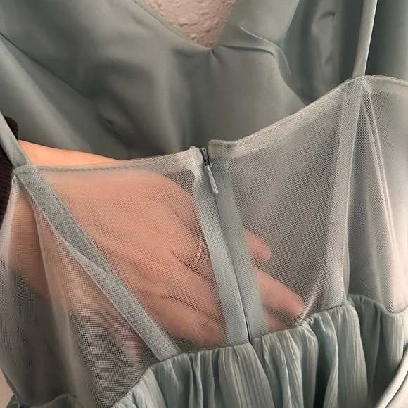 White by Vera Wang dusty baby blue V-Neck Pleated Maxi Dress - Picture 5 of 8